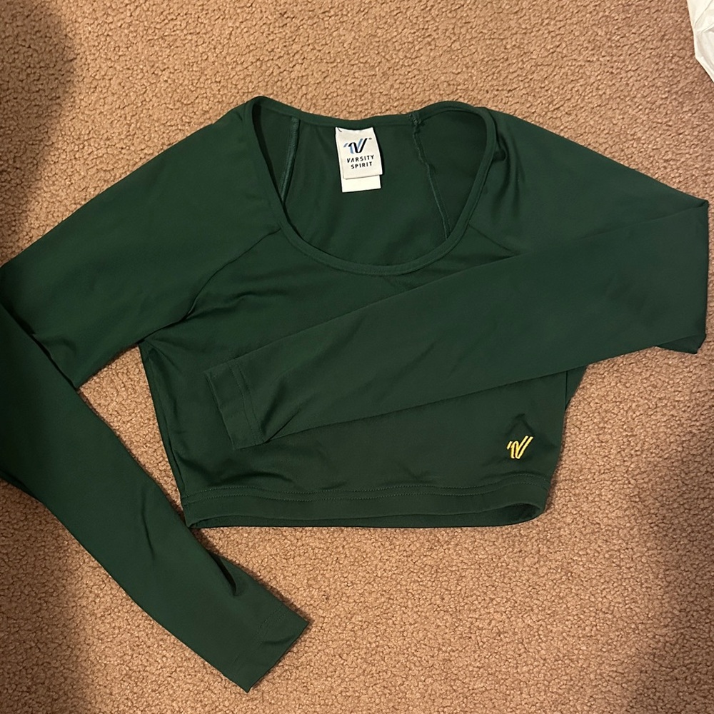 Varsity Dark Green Long Sleeve Crop Top